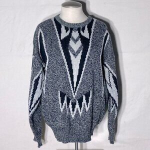 Vintage 90s Montello Black And White Dad Sweater With Faux Leather Patches M